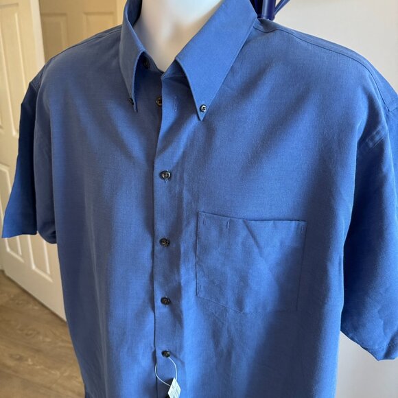Kenneth Cole KC Reaction Large 16.5 16 1/2 Mens Blue Short Sleeve Button Shirt - Picture 2 of 13